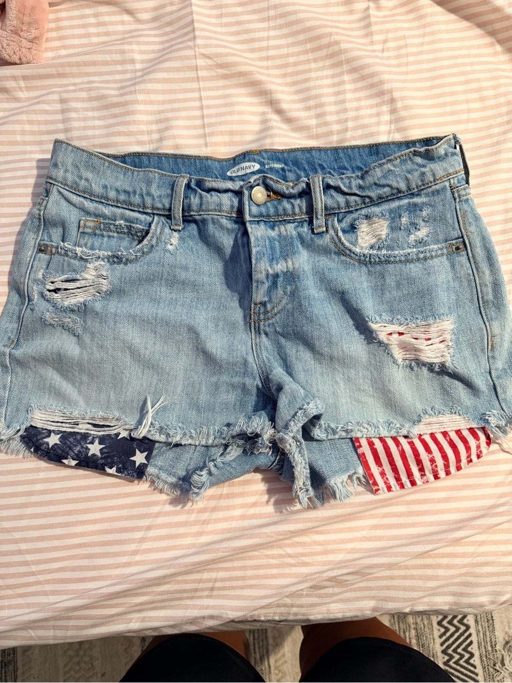 Old Navy Light Blue Distressed Denim Shorts with Flag Underlay